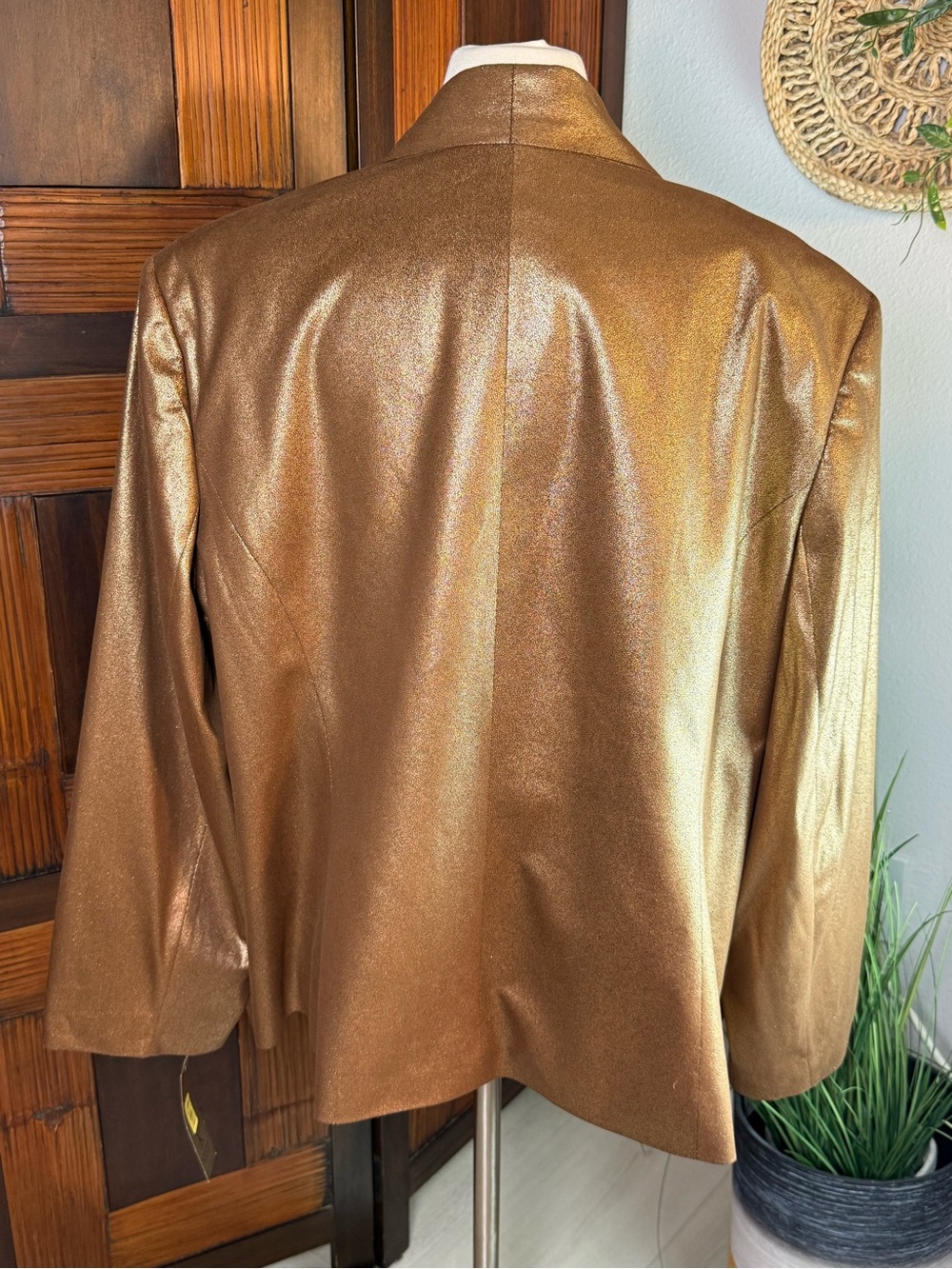 NWT Kasper Plus Size 24W Metallic Copper Faux Leather Open Front Blazer Jacket - Picture 4 of 16
